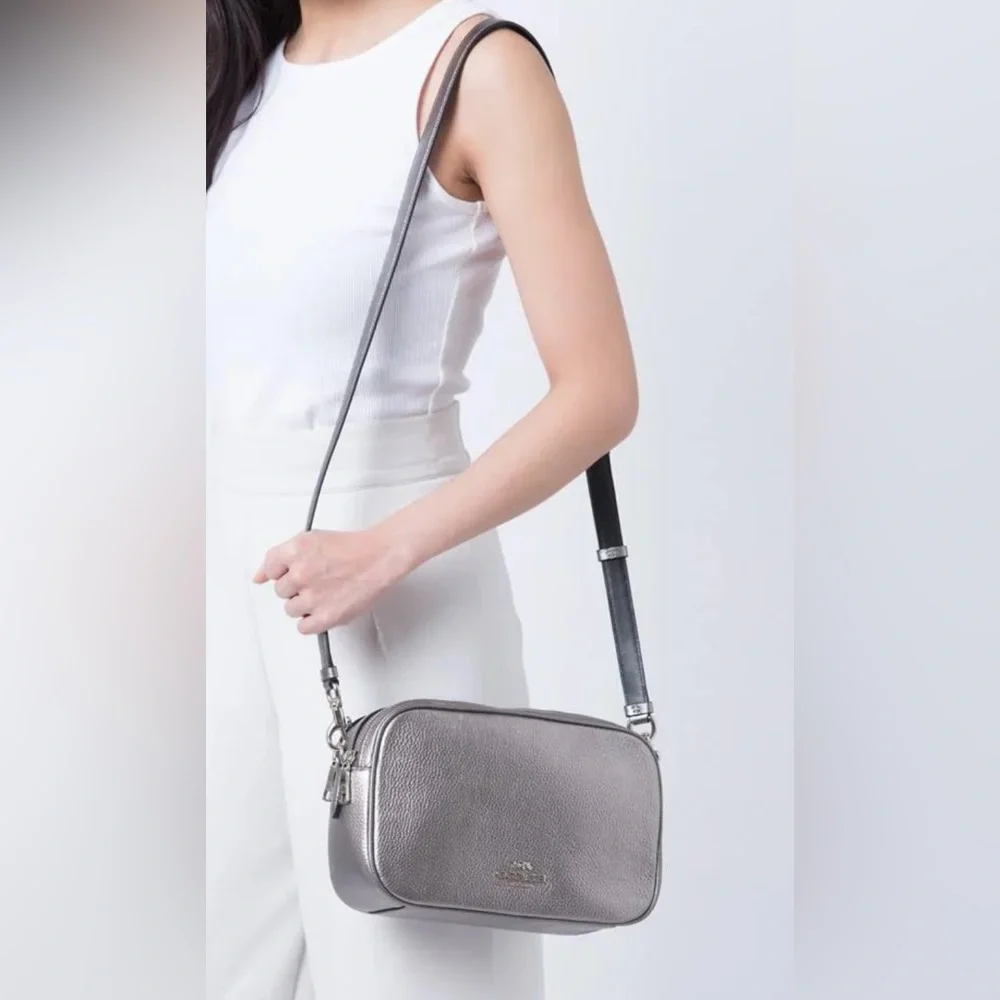 Coach Metallic Silver / Gun Metal  Pebbled Leather Jes Crossbody Bag NWT